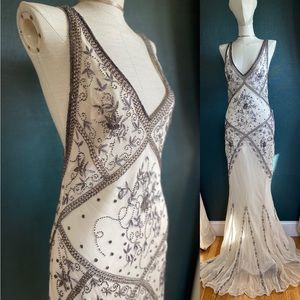Ethereal Silk Beaded Mermaid Gown by Niteline in Ivory